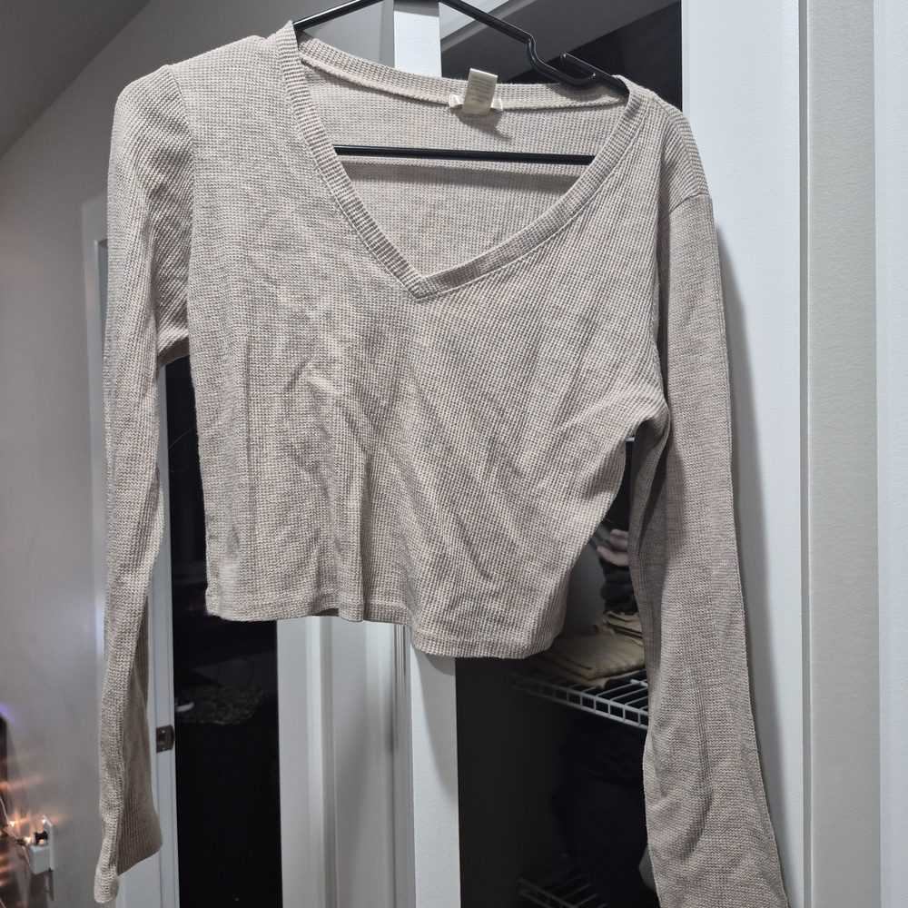 Bozzolo Cream V-Neck Ribbed Blouse